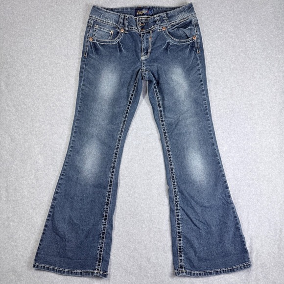 Angels Denim - Angels Flare Jeans Womens 9 Short Blue Excellent Thick Stitch Low Rise Y2K